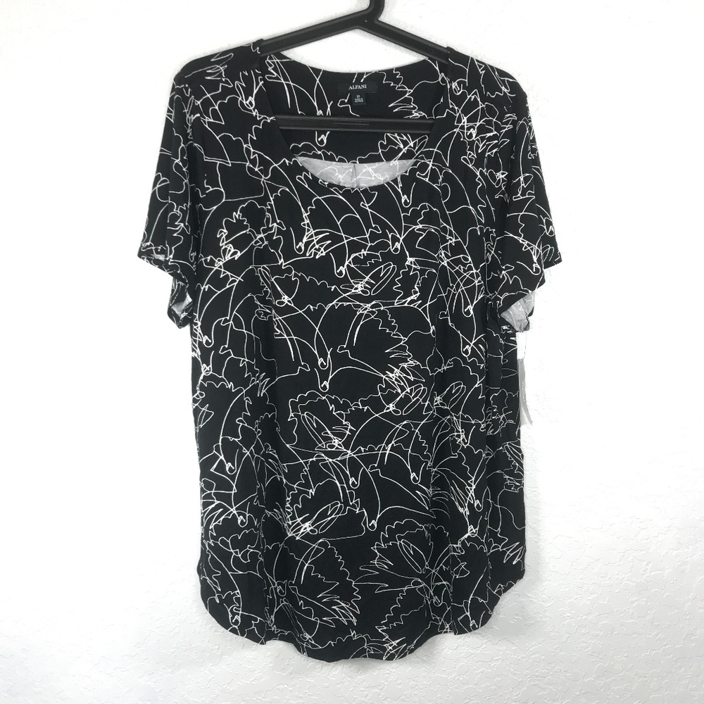 Alfani Plus Size Printed Tee Short Sleeve Black